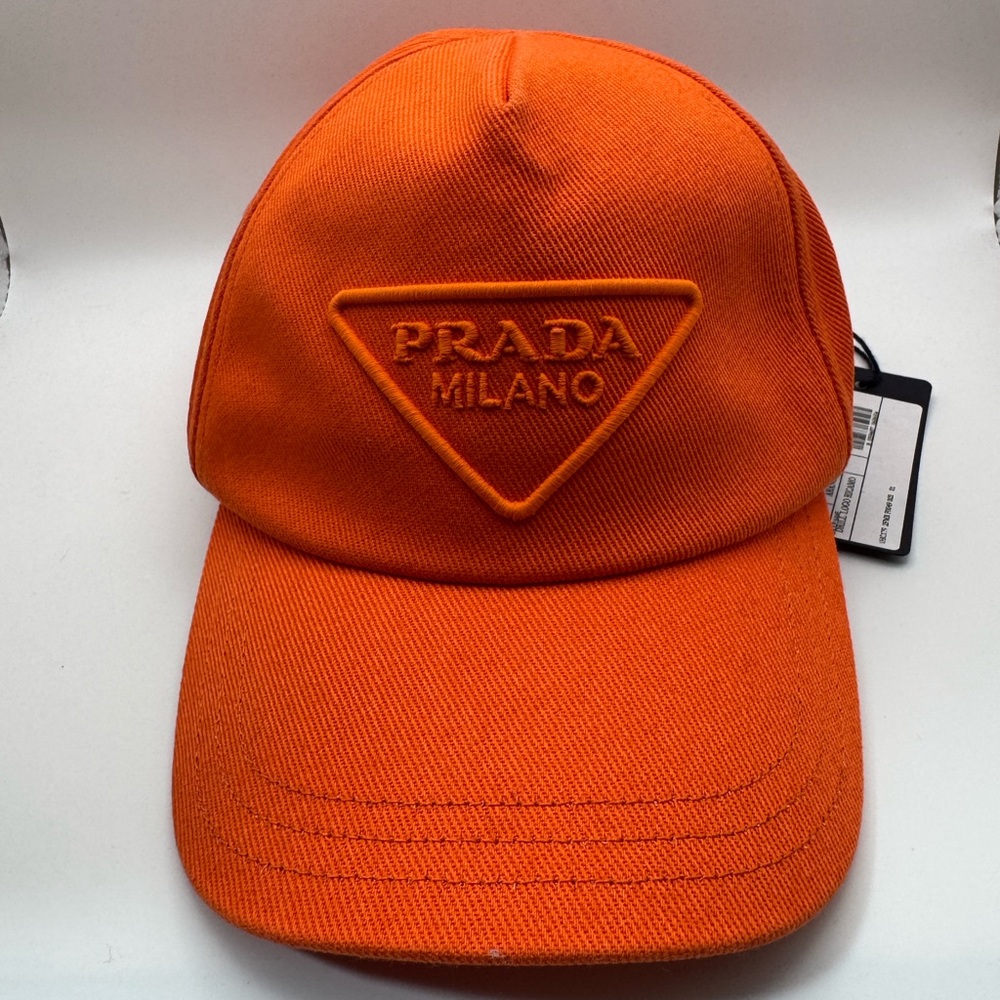 Prada orange cotton embroidered baseball cap size M NWT